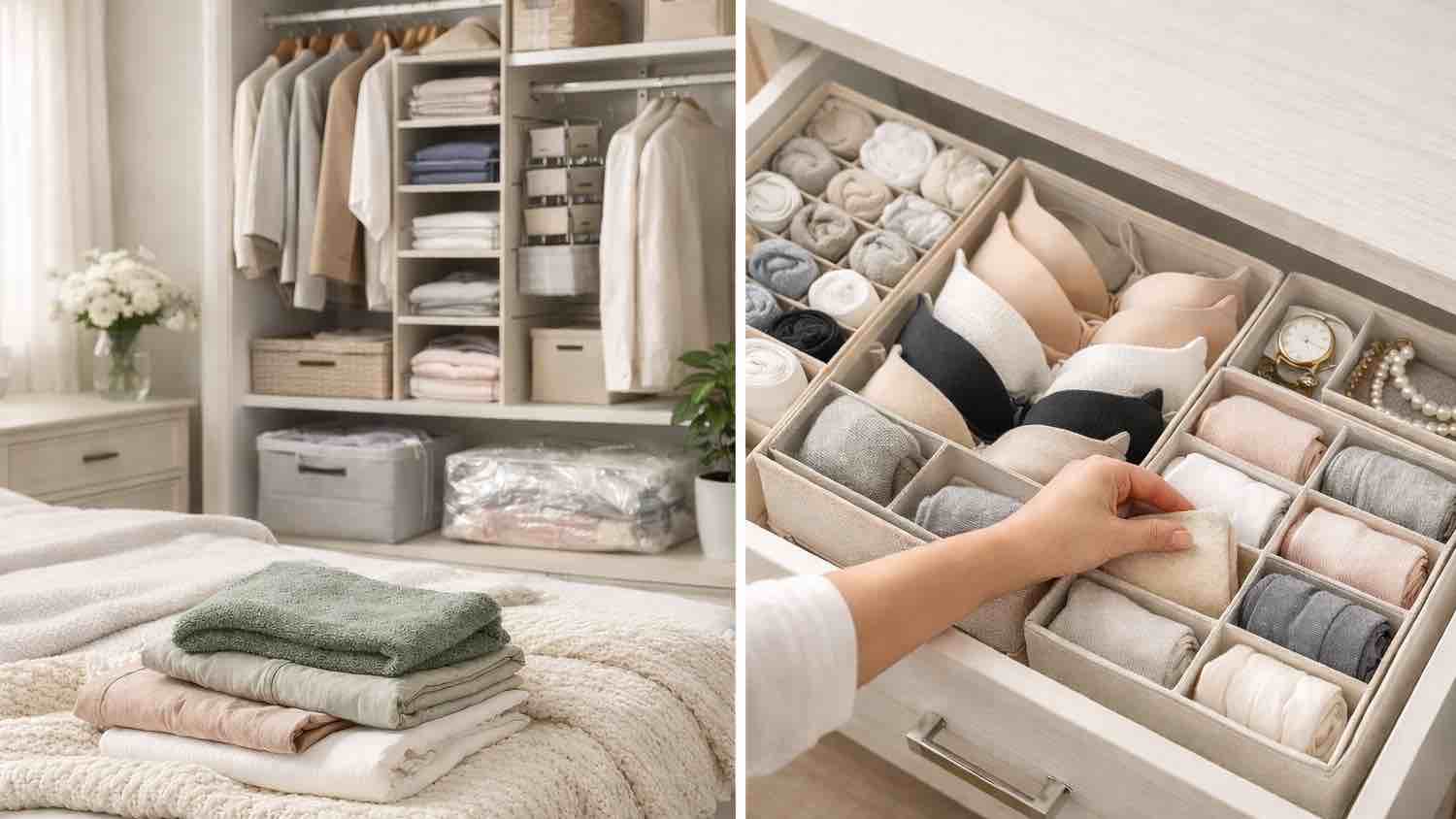 ubrania poukładane w szafie. wszystko ma swoje miejsce 